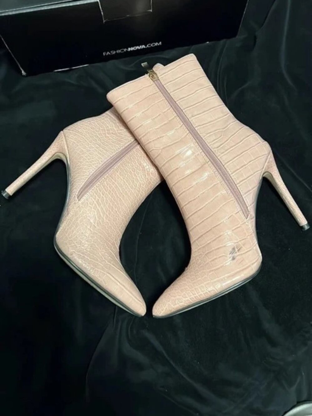 Fashion Nova Pink Crocodile Tears Heeled Boots - 8